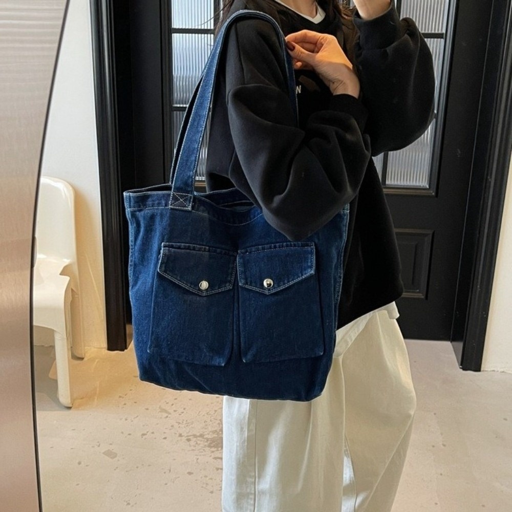 Shoulder Bag Structured - Tas Bahu Denim Kapasitas Besar Struktur
