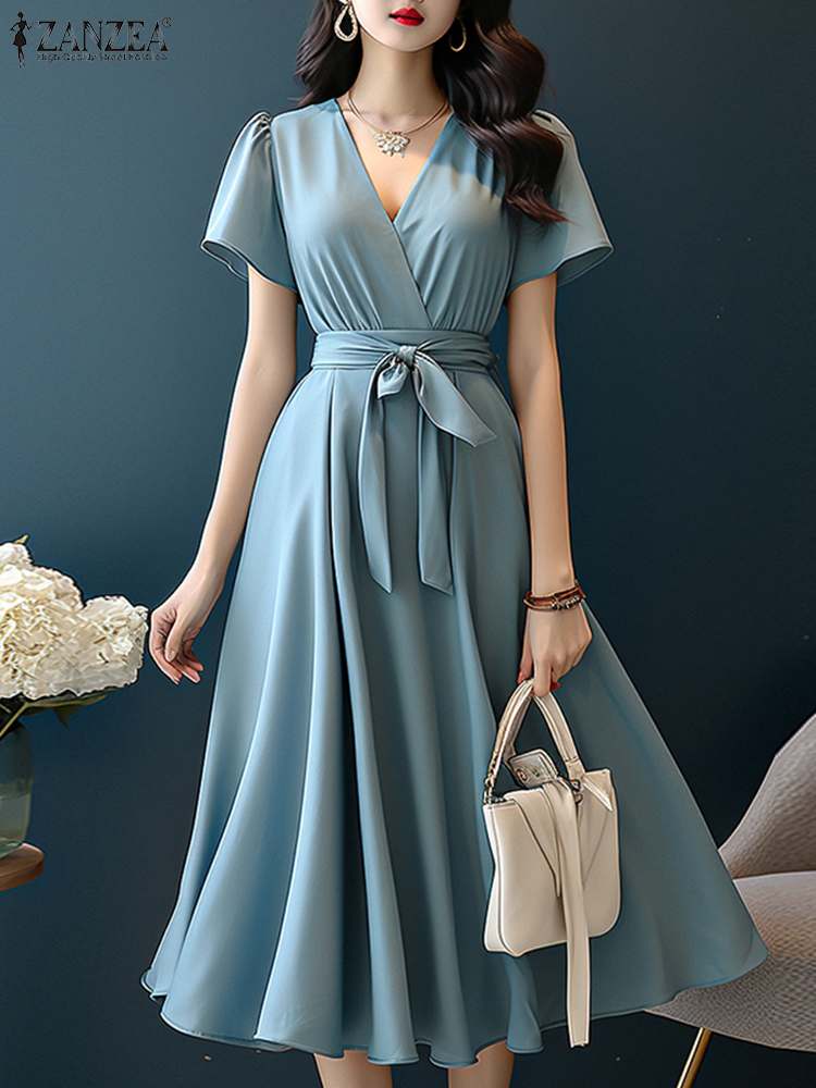 Women Formal Wear Zara - ZANZEA 2024 elegan lengan pendek gaun