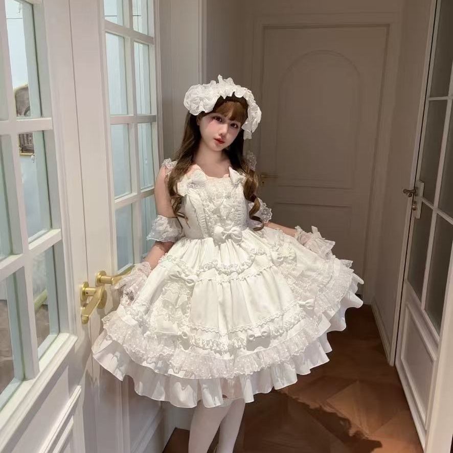 Victorian Women'S Formal Wear - Gaun Lolita Manis Warna Krem Putih
