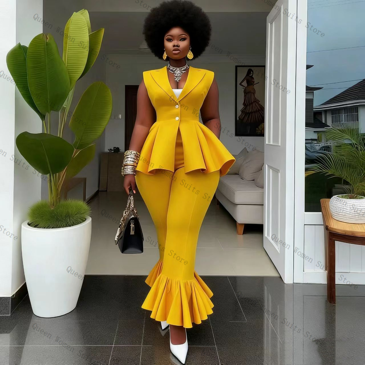 Women Formal Wear Coat - Setelan Celana Wanita Kuning 2 Potong