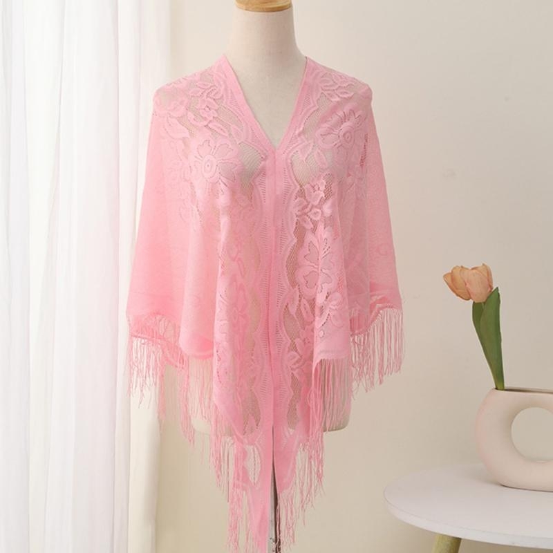 Women Formal Event Wear - Selendang Hollowout Penutup Rumbai Renda 340D