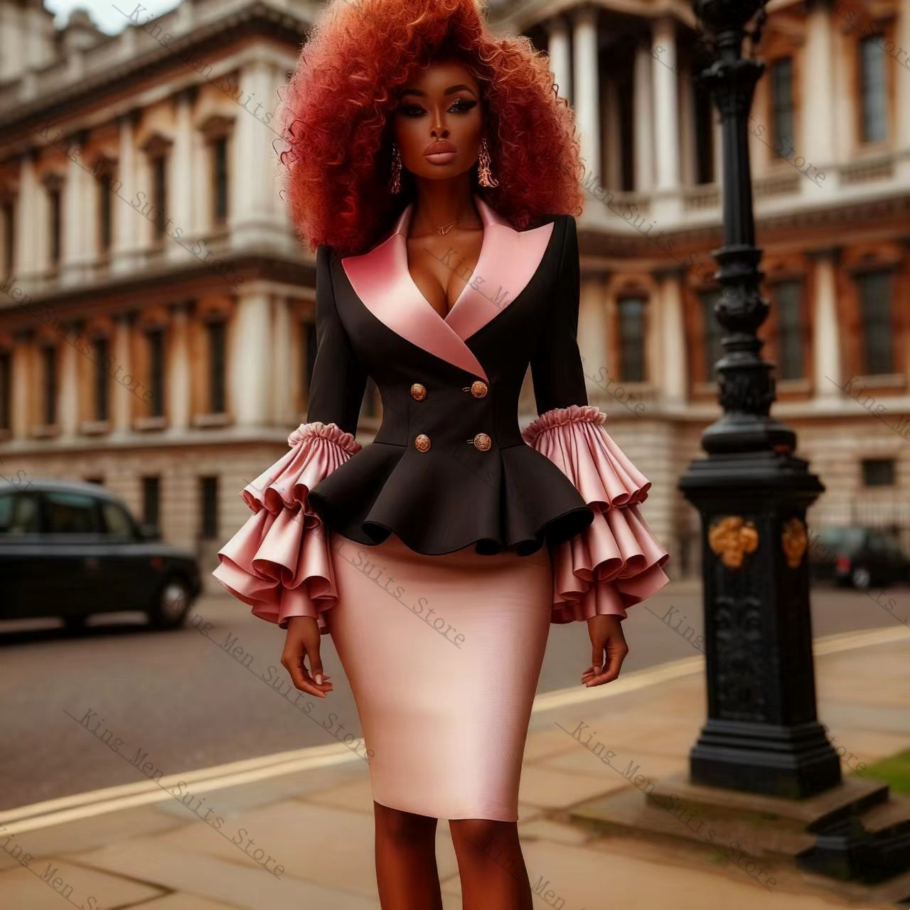 Setelan Jas Wanita Black Pink  - Women Formal Wear Coat ulasan dan harga