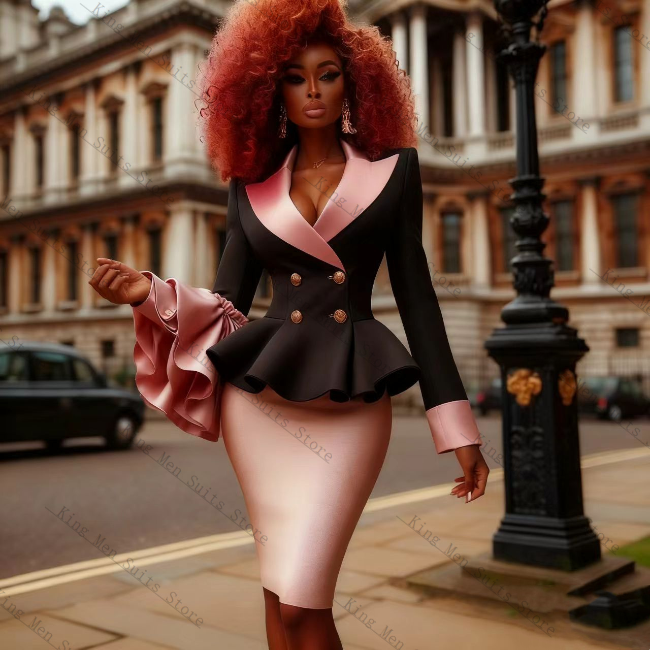 Setelan Jas Wanita Black Pink  - Women Formal Wear Coat ulasan dan harga