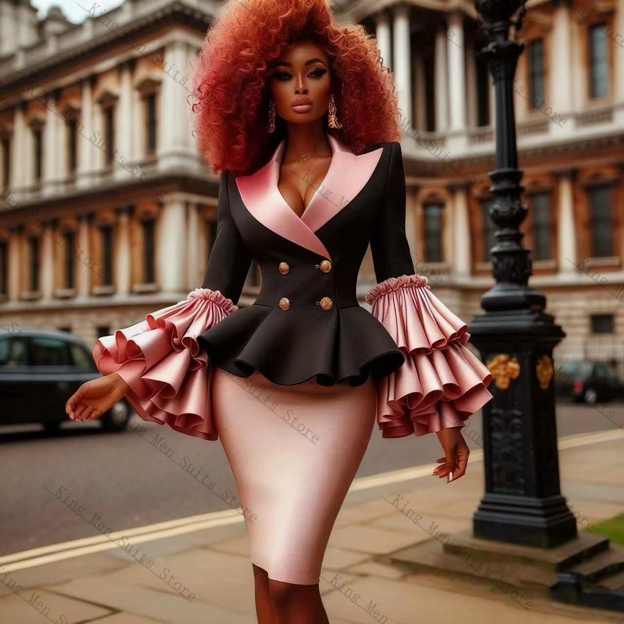 Setelan Jas Wanita Black Pink  - Women Formal Wear Coat ulasan dan harga