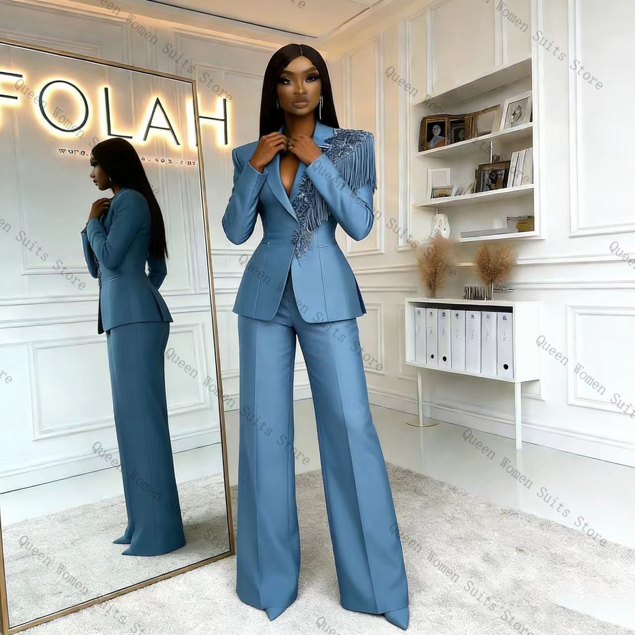 Setelan Celana Wanita Biru Rum - Women Formal Wear Coat ulasan dan harga