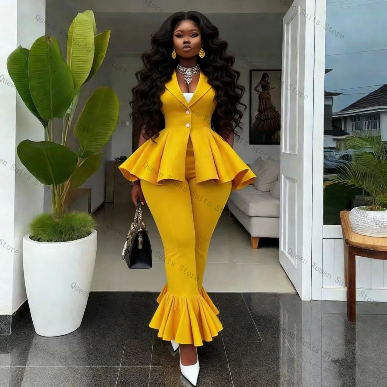 Setelan Celana Wanita Kuning 2 - Women Formal Wear Coat ulasan dan harga